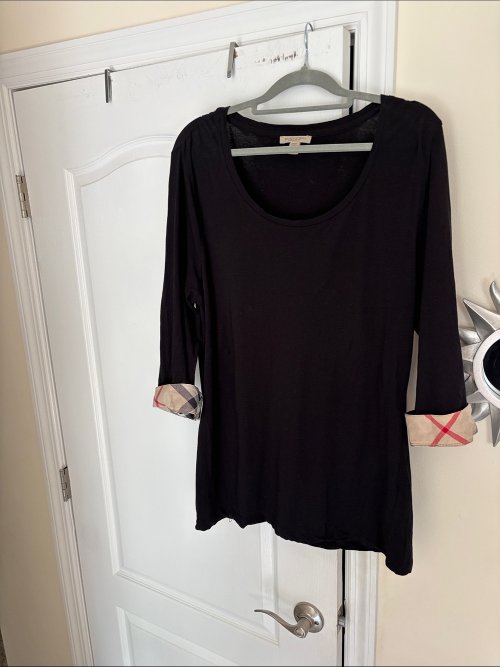 Burberry Ladies Black Nova Check 93% Cotton/Spandex Light Top-XL - Picture 2 of 14